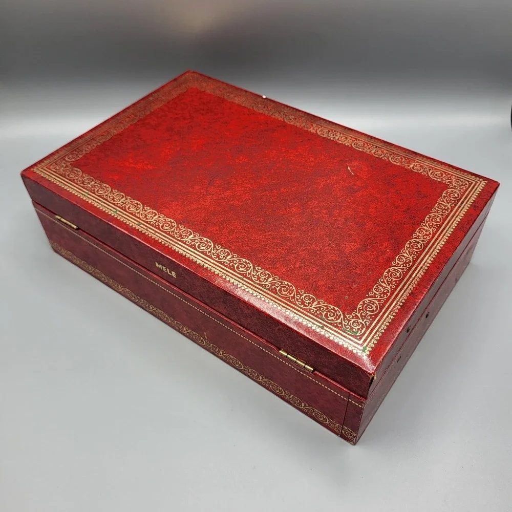 Vintage Mele Jewelry Box Womens Red Tiered Faux Leather Gold Filigree AS IS
